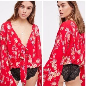 Free People Intimately Red Floral Forties Feels Bodysuit Top S